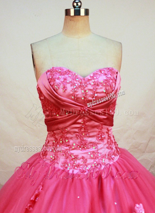 Sweetheart Floor-length Lace-up Corset Hot Pink Sweet 15 Dress